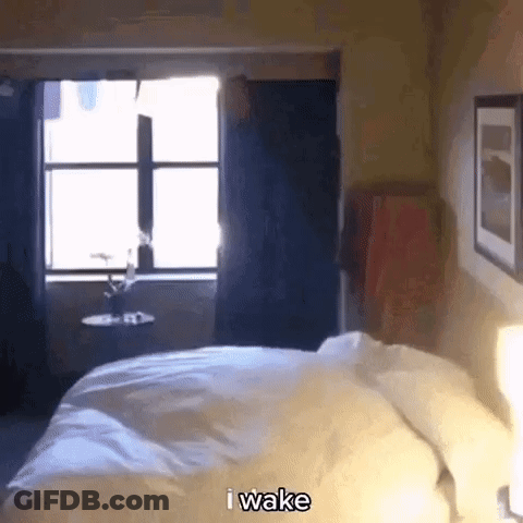 Hotel Room Bed Window Saying I Wake GIF