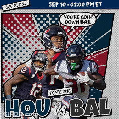 Hou Vs Bal Poster With Two Texas Football Players GIF