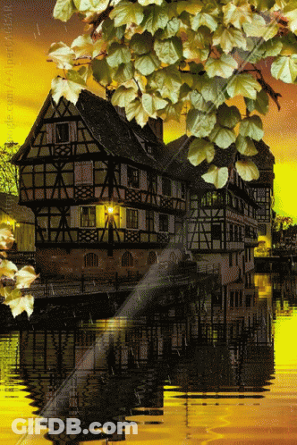 House By River With Tree GIF