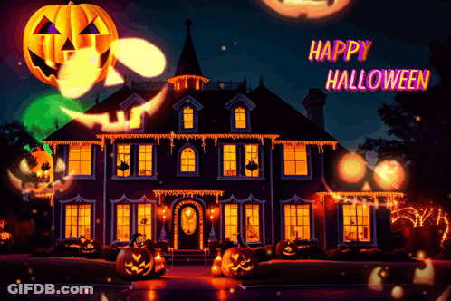 House Decorated With Pumpkins Happy Halloween GIF