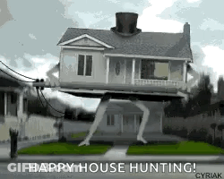 House On Stilts With Top Hat Saying Happy House Hunting GIF