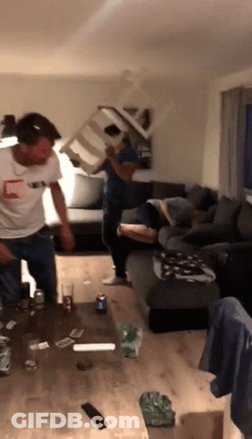 House Party Drunk Throwing Chair GIF