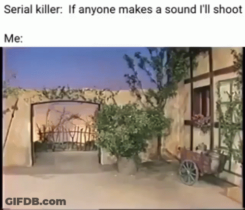 House Saying Serial Killer If Anyone Makes A Sound I'll Shoot GIF
