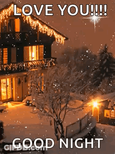 House With Christmas Lights Snow Love You Good Night GIF