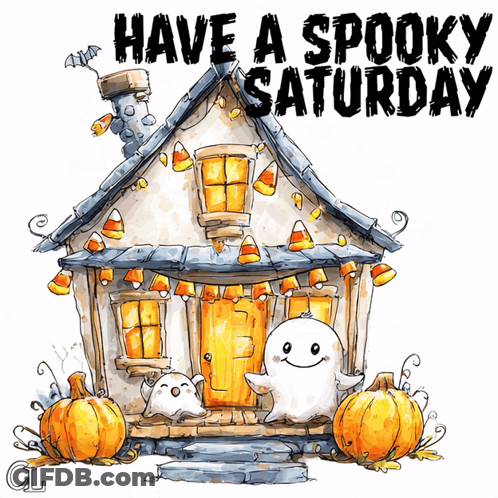 House With Ghosts And Pumpkins Have A Spooky Saturday GIF