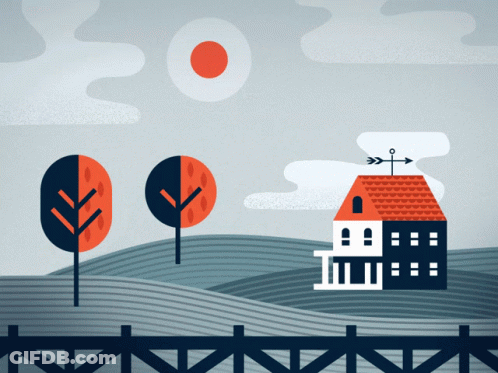 House With Red Roof And Weather Vane GIF