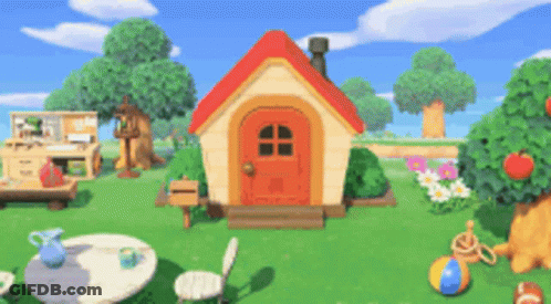 House With Red Roof In Grassy Field GIF