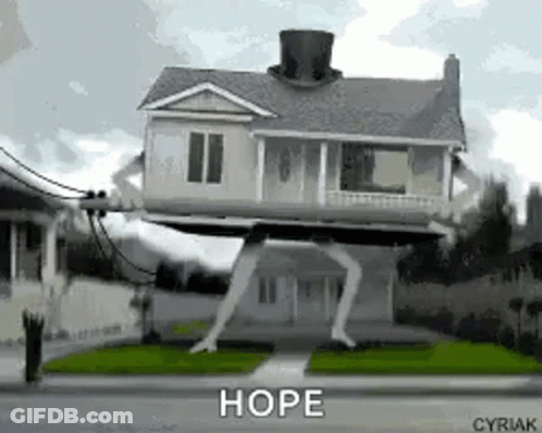 House With Top Hat On Street GIF