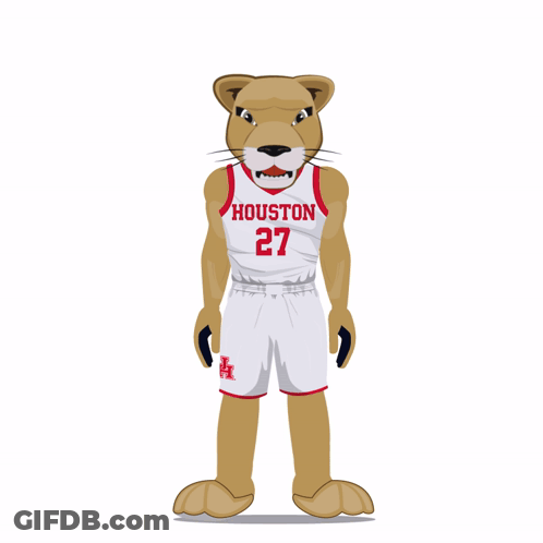 Houston Basketball Mascot In White Jersey And Shorts GIF