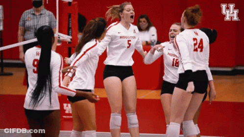 Houston Female Volleyball Players Celebrating Victory GIF