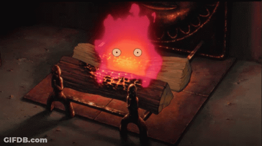 Howl's Moving Castle Calcifer Resting On Fire GIF