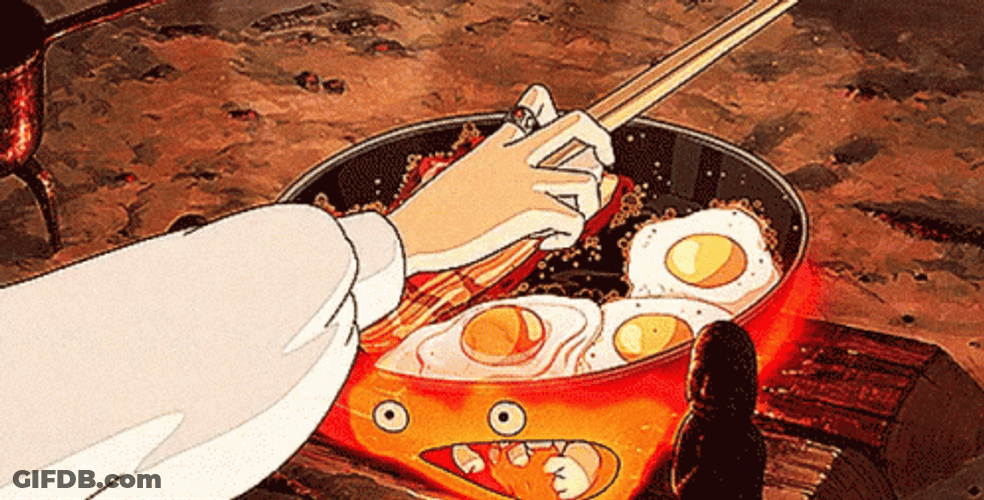 Howl's Moving Castle Cooking Bacon And Eggs GIF