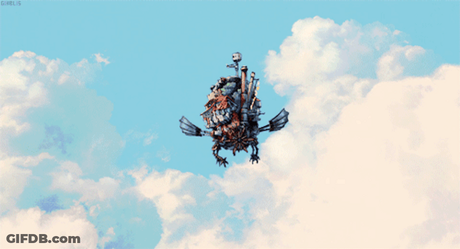 Howl's Moving Castle Flying Over Clouds GIF