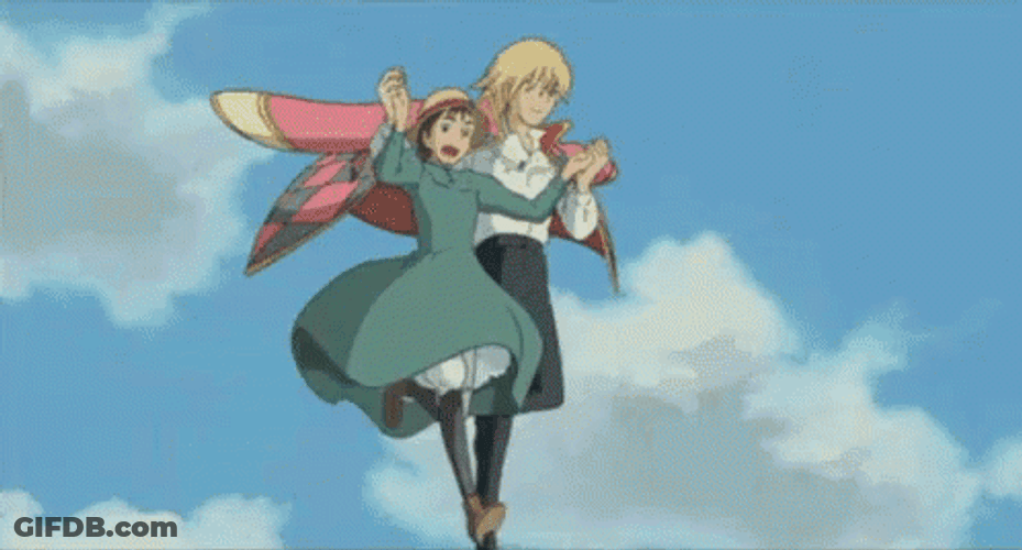 Howl's Moving Castle Howl And Sophie Walking On Air GIF