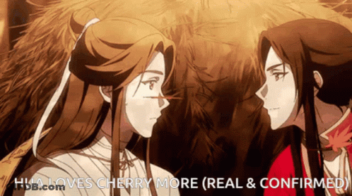 Hua Loves Cherry More Real And Confirmed Written On A Picture Of Two Anime Characters GIF
