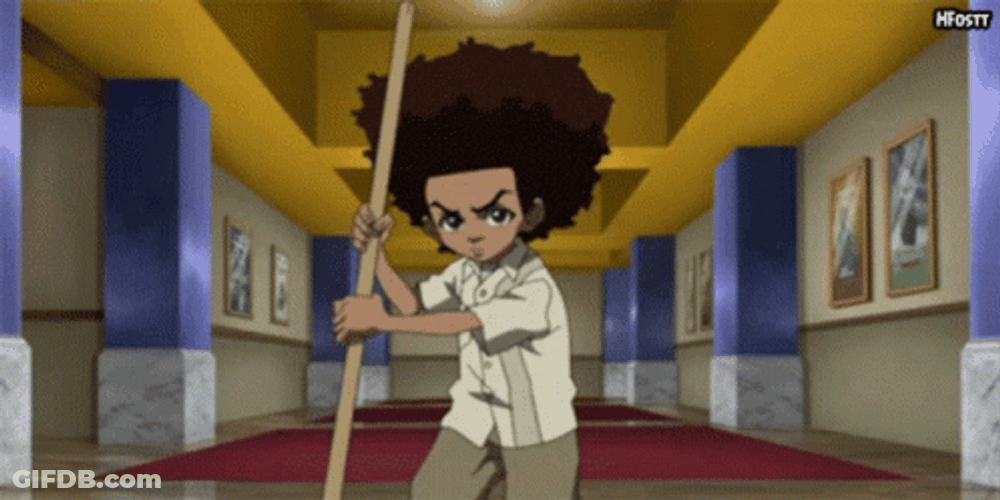 Huey Freeman Fighting With Stick GIF
