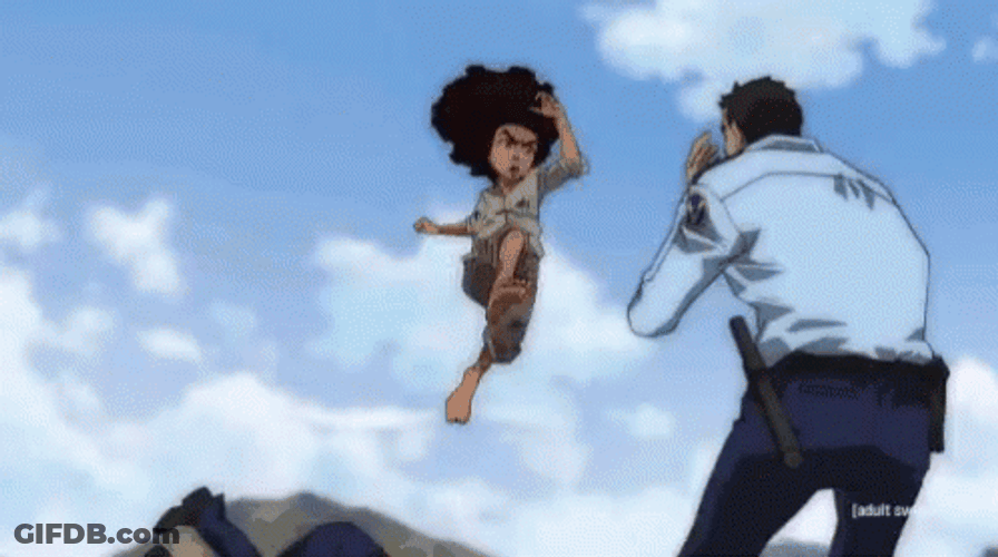 Huey Freeman Kicking A Cop GIF