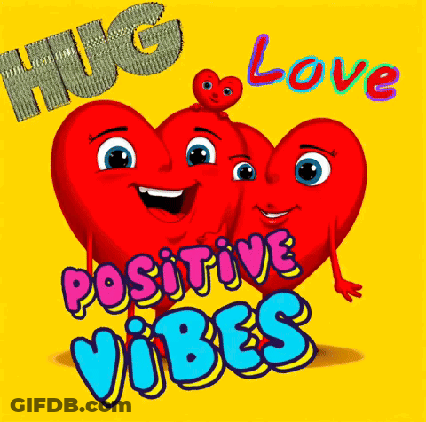 Hug Love Positive Vibes Card With Three Hearts GIF