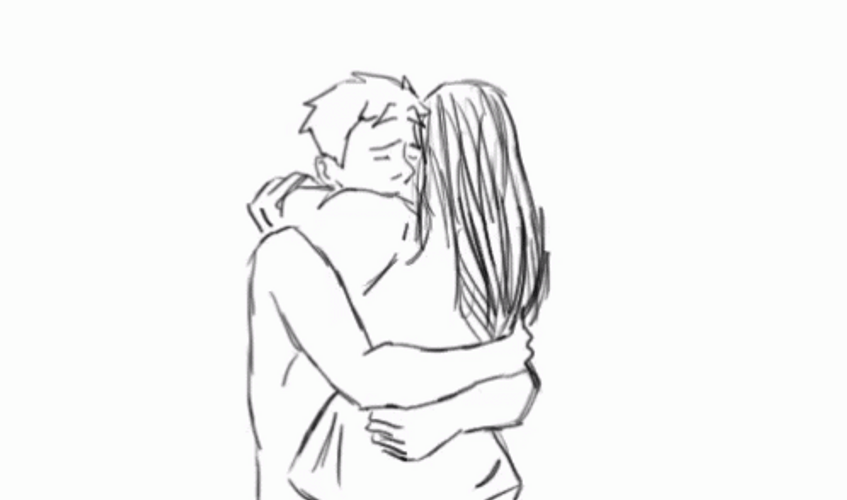 Hug Romantic Cartoon Couple GIF