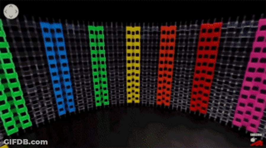 Huge Colorful Dominos Falling GIF