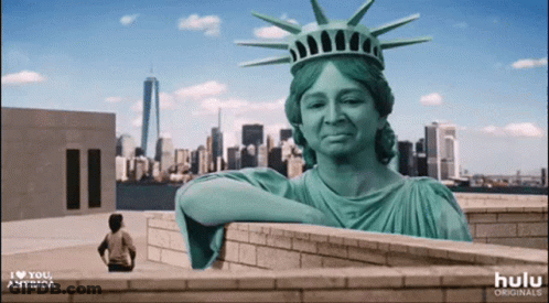 Huge Statue Of Liberty With Hulu Logo GIF