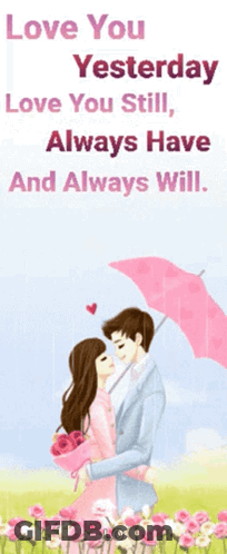 Hugging Couple Under Umbrella Love You GIF