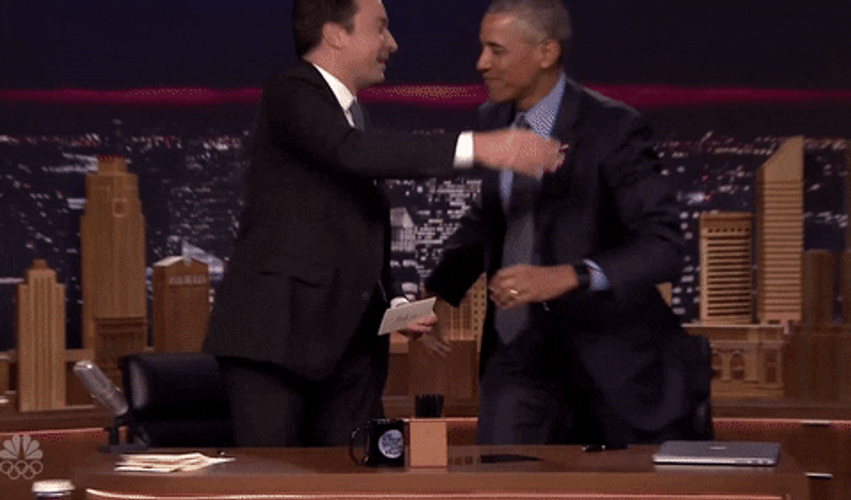 Hugging Jimmy Fallon Barrack Obama GIF