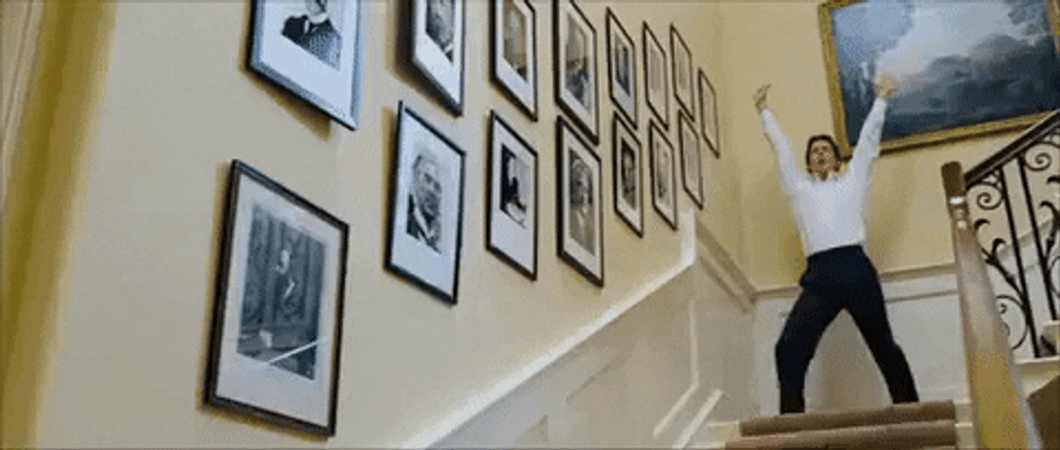 Hugh Grant Going Downstairs Dance GIF
