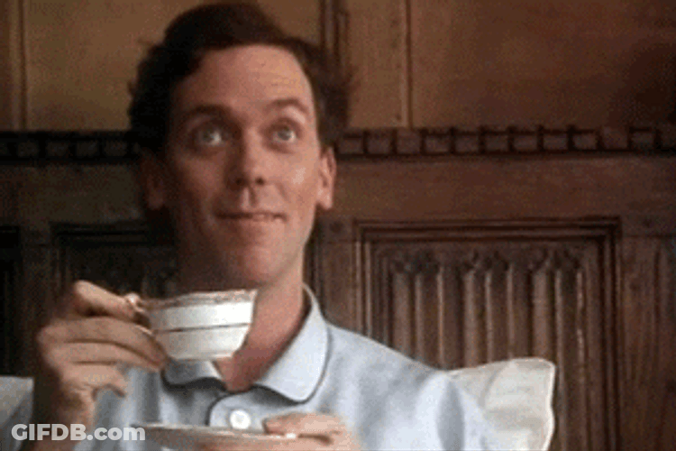 Hugh Laurie Tea Laugh GIF