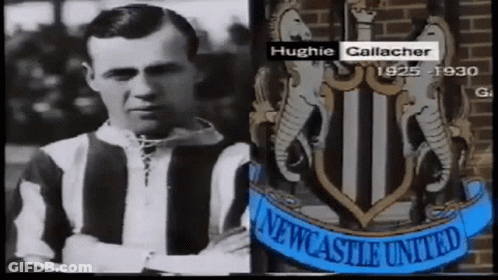 Hughie Gallacher Next To Newcastle United Logo GIF
