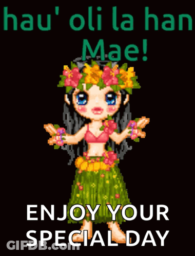 Hula Girl With Flowers Enjoy Your Day GIF