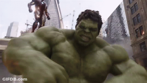 Hulk And Iron Man Fighting In City GIF