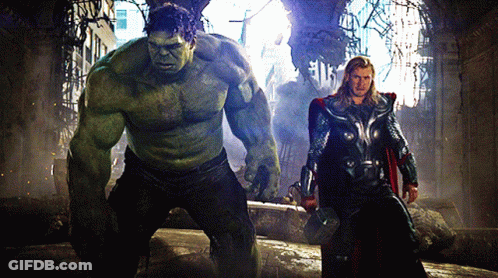 Hulk And Thor Standing On Rock GIF
