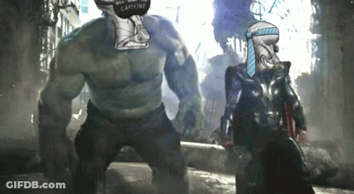 Hulk And Thor With Caffeine On Heads GIF