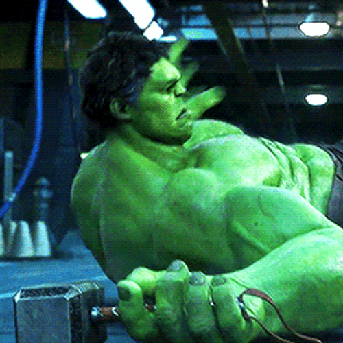 Hulk Attempts To Lift Thor's Hammer GIF