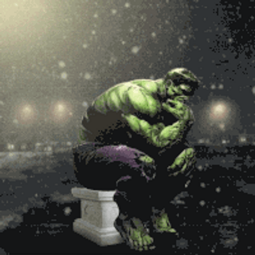 Hulk Deep Thinking Covered In Snow GIF