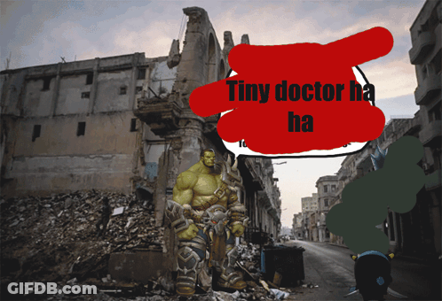 Hulk Destroyed Building Tiny Doctor Ha Ha Bubble GIF