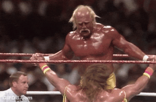 Hulk Hogan And Ultimate Warrior In A Wrestling Match GIF