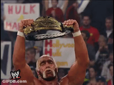 Hulk Hogan Holding Wrestling Championship Belt GIF