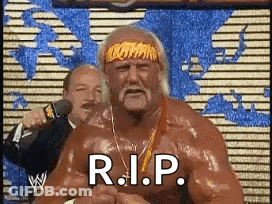 Hulk Hogan Is Wearing A Headband And A Necklace And Says R.i.p. GIF
