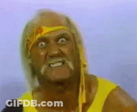 Hulk Hogan Is Wearing A Yellow Shirt And A Yellow Headband While Speaking Into A Microphone . GIF