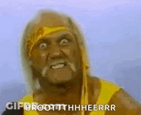 Hulk Hogan Is Wearing A Yellow Shirt And Talking Into A Microphone While Making A Funny Face . GIF