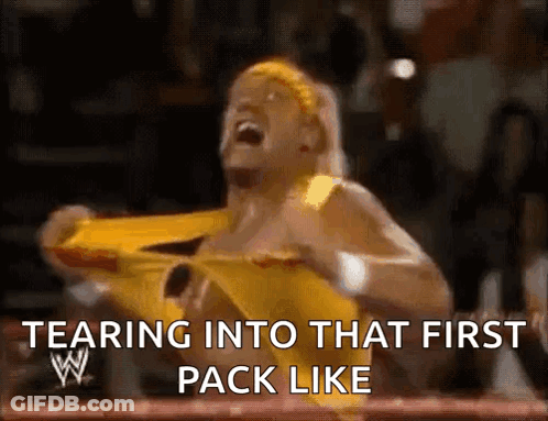 Hulk Hogan Tearing Into First Pack Like Wrestler GIF