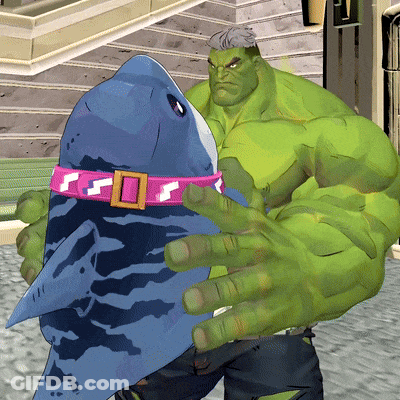 Hulk Holding A Shark With A Pink Collar GIF