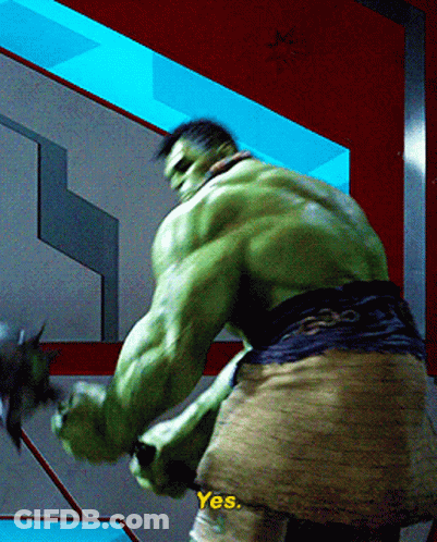 Hulk Is Holding A Hammer And Says " Yes " GIF