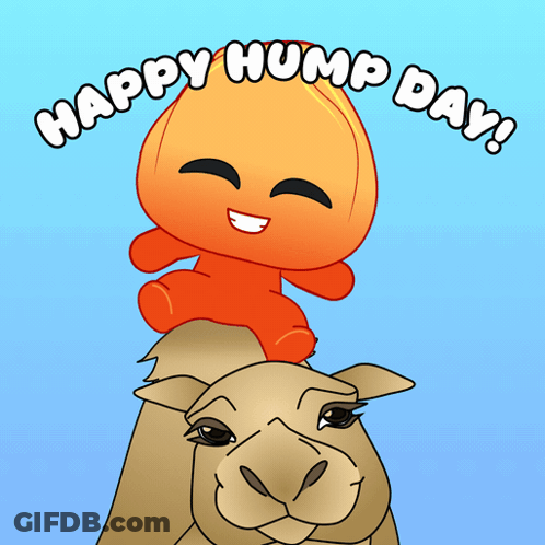 Hump Day Greeting Card With Camel And Cartoon Character GIF