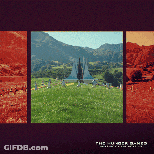 Hunger Games Poster With Pyramid In Field GIF