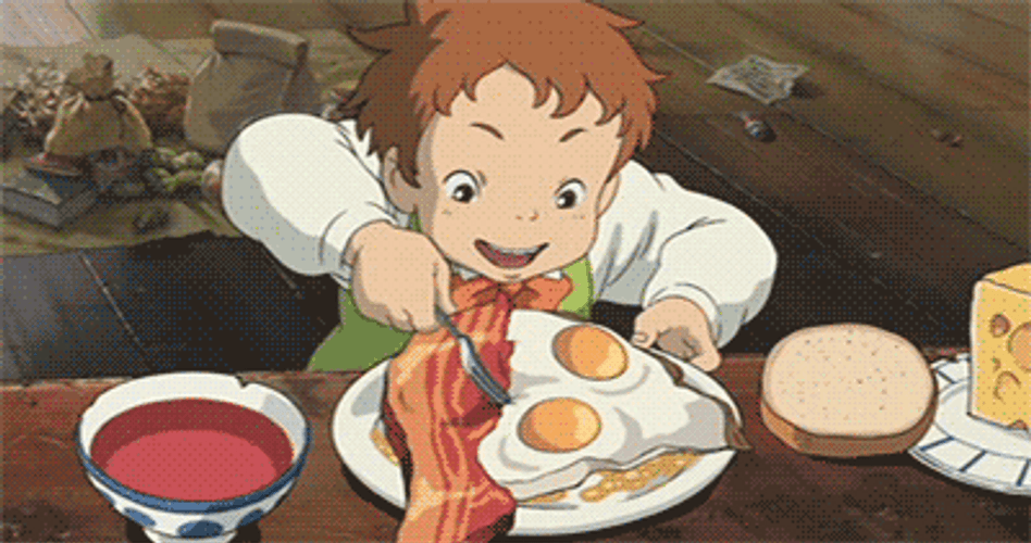 Hungry Boy Eating Breakfast GIF