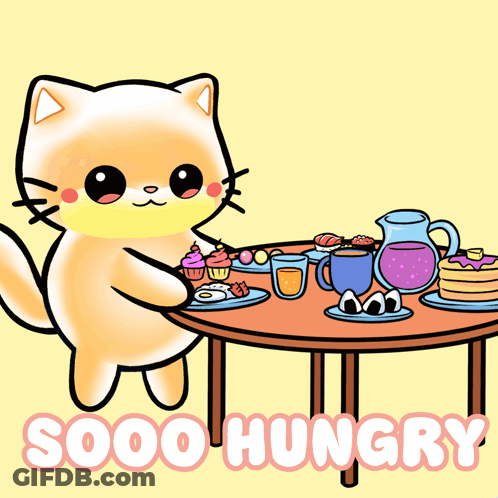 Hungry Cat Holding Table With Food GIF