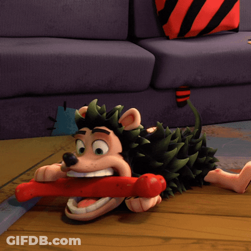 Hungry Dennis And Gnasher Chewing Bone GIF